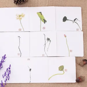 Cartes de voeux botaniques minimalistes de style peinture a l'encre traditionnelle, art.