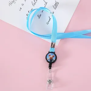 Lanyard retráctil lindo de dibujos animados con tarjetero para estudiantes brillantes