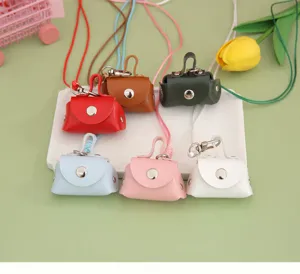 Mini PU lederen oortelefoon muntzakje met draagkoord, verschillende kleuren detail.