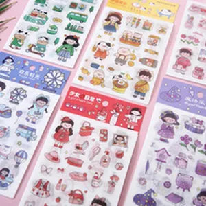 Bonito juego de pegatinas washi de dibujos animados diario papelería manualidades