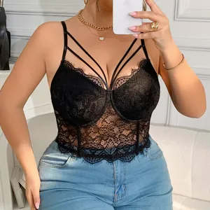 Plus size black lace camisole sexy bustier crop top for women stylish daily wear