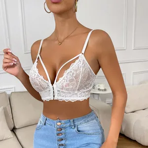 Caraco en dentelle blanc sexy col V haut de soutien-gorge lingerie mode femme