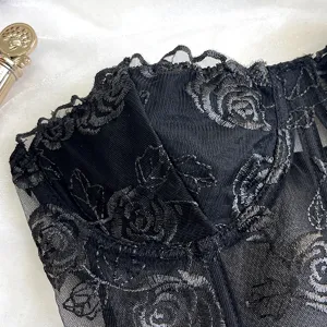 Top corsetto in pizzo nero bustier floreale ricamato mesh sexy con ferretto senza spalline