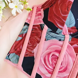 Top corset imprimé floral pour femme, caraco bustier baleiné sexy coupe slim tendance.