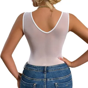 Femme Col V Body Transparent Sexy Body Dos Nu Été Décontracté Haut Moulant