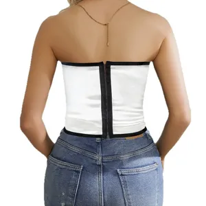 Fashion white strapless corset top with black trim slim fit sexy backless tube top for women