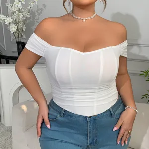 Plus Size schulterfreies Korsett Oberteil sexy trägerloses Sommer weiße Bustier Bluse
