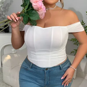 Übergrößen weißes schulterfreies Korsett Top sexy trägerloses Sommer Vest für Damen.