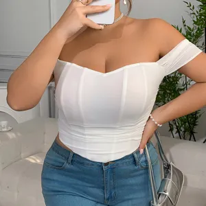 Sommer Übergröße weißes schulterfreies Korsett Top für Damen sexy trägerloses Mieder Shirt