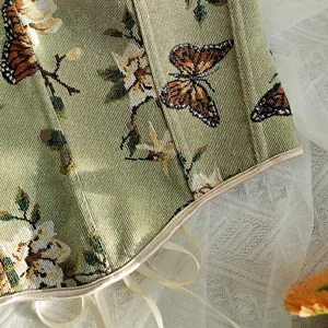 Corsé jacquard floral vintage mujer elegante estampado mariposa corpiño con cordones top