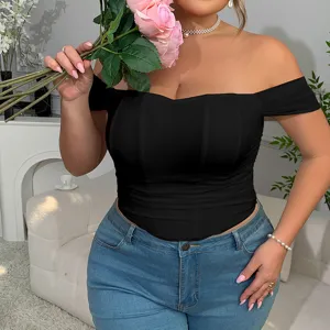 Übergröße schwarzes schulterfreies Korsett Top sexy Bandeau modische Weste Damen Sommer Detail