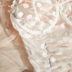 White polka dot sheer mesh underwire bodysuit close up view sexy lingerie tops