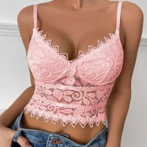 Rosa Spitzen Bralette Sommertop sexy Lingerie Blumenborte Bustier Beiläufiges Outfit