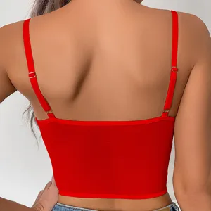 Rotes Camisole Crop Top Rückansicht, sexy figurbetonte ärmellose Unterwäsche für Damen im Sommer.