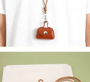 Mini PU lederen oortelefoon opbergtas ketting hanger draagbare kleine portemonnee