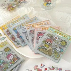 Conjunto de pegatinas washi de dibujos animados para diario DIY y scrapbooking, paquetes decorativos.