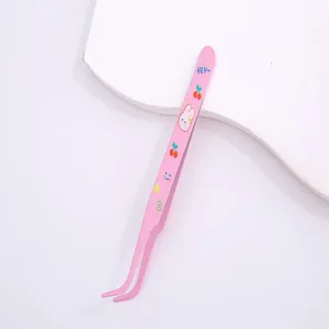 Pinza curvada de acero inoxidable rosa con bonitos motivos de cerezas y conejo para manualidades.