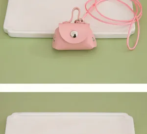 Mini PU leer oortelefoon opbergtas roze schattige kleine portemonnee met koord detail