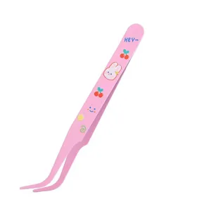 Pinza curva de acero inoxidable rosa para manualidades y agenda. Lindo patron de dibujos.