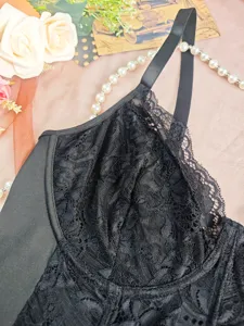 Plus size black lace bra for women underwire camisole lingerie delicate strap top comfy