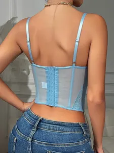 Sexy lace patchwork camisole corset top for women, stylish slim-fit bustier inner or outer wear.