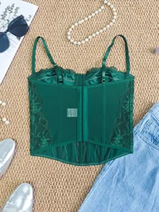 Dark green lace corset top, sexy slim fit bustier inner and outer wear for women
