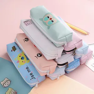 Multi-functional cute cartoon canvas pencil case large capacity student stationery storage bag