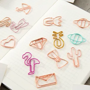 Bonito juego de clips de papel metálicos, marcapáginas de oro rosa para oficina y escuela.