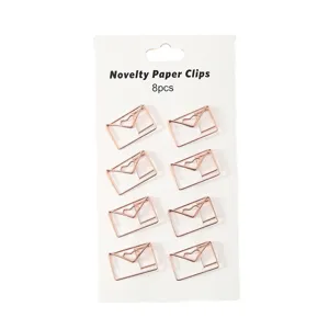 Set de 8 clips de papel novedosos en oro rosa, bonitos marcapáginas de metal con sobre para oficina.