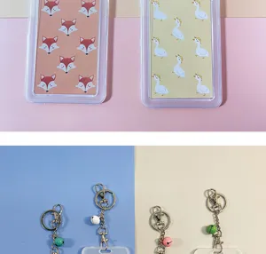 Transparent cartoon badge holder with keychains, cute animal card case for students office.
