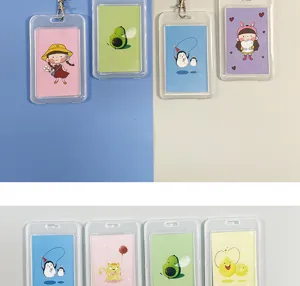 Transparent card holder set with cute cartoon inserts, clear PVC badge protector for use.