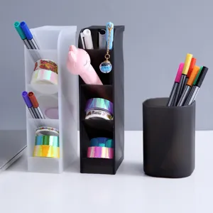 Schreibtisch Multi-Grid Kunststoff Stifthalter transparente geneigte Aufbewahrung