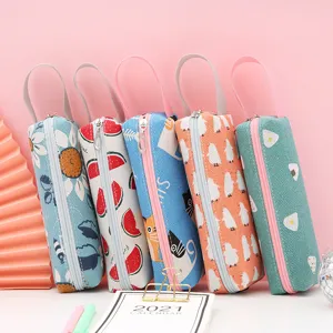 Canvas pencil case cute stationery pouch portable makeup bag student school office supply storage
