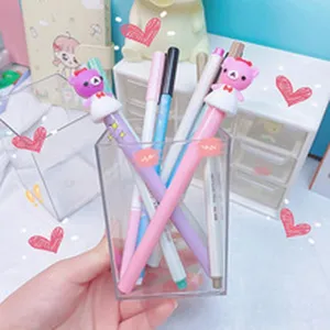 Transparenter stiftehalter schreibtisch-organizer set mit süßen cartoon bär stiften für schule büro