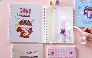 Schattige cartoon ringband plakband opslag organizer set van briefpapier voor dagboek en planning.