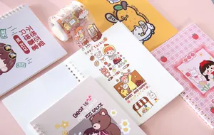 Schattig cartoon losbladig notitieboek set washi tape sticker opslag boek voor dagelijkse planner.