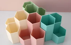 Multifunktionaler hexagonaler Stifthalter Make-up Pinsel Aufbewahrungsbox Detailansicht.