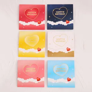 Geburtstagsgrußkarten Set mit Herz Wolken Design, bunte Klappkarten für Geschenke Segen.