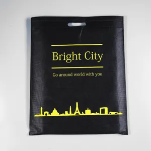 Bolsa de compras de tela no tejida negra con impresión de ciudad, bolso ecológico.