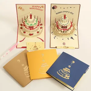 Carte de vœux d'anniversaire pop-up 3D avec dorure à chaud gâteau, ensemble coloré.