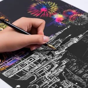 DIY Pintura para Rascar Vista Nocturna de la Ciudad Kit de Manualidades Hecho a Mano Tablero de Dibujo Colorido Con Raspador Regalo