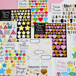 DIY foil star heart number stickers decorative journaling sticker set for crafts wholesale