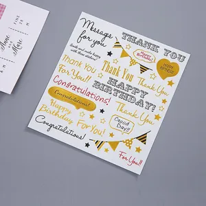 Gold silver foil sticker sheet DIY planner decoration with English blessing text stars flags