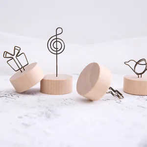 Wooden base memo clip creative vintage photo note holder desktop decoration for office and home.