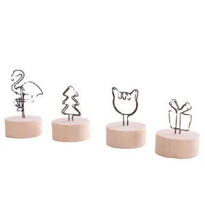 Wooden memo clip set with cute iron art shapes like flamingo and cat, perfect for desktop note.