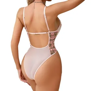 Body sexy in pizzo trasparente ricamato con schiena scoperta per donna, elegante.