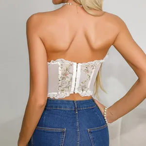 Franse zoete strapless kanten bloemen borduurwerk corset top open rug slimme pasvorm