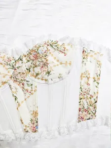 Frans bloemig geborduurd kant corset top zoet sexy bustier witte kanten hemdje