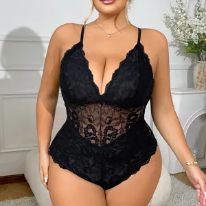 Women's Plus Size Sexy Lace Bodysuit Backless V-Neck Sleeveless Slim Fit Lingerie Sexy Underwear For Women