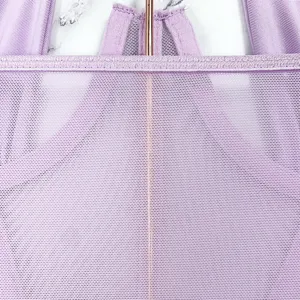 Lila durchsichtiges Mesh-Korsett-Oberteil Detail, sexy Halfter Träger Bustier Kleidung.